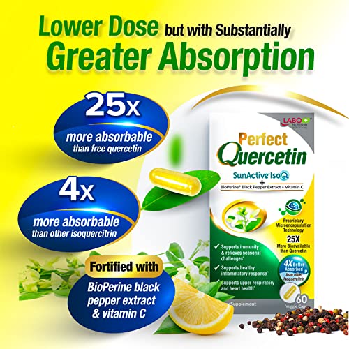 LABO Nutrition Perfect Quercetin SunActive IsoQ Bioflavonoids, 25x More Bioavailable Than Quercetin for Immune, Antioxidant, Allergy and Cardiovascular Support - Helps Improve Anti-Inflammatory - 60s - Lifestream Group US