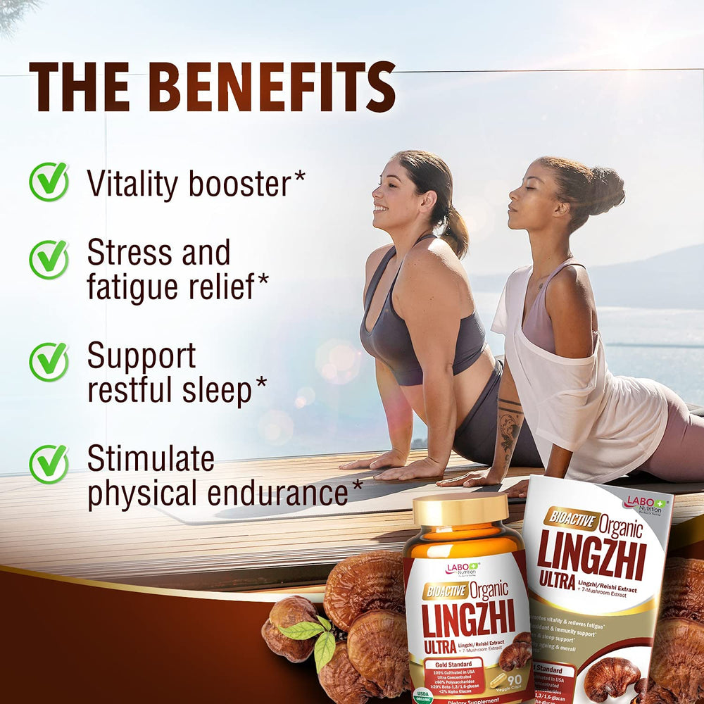 LABO Nutrition Bioactive Organic Lingzhi/Reishi Ultra for Immune Support, Vitality, USDA Organic, 7 Medicinal Mushroom Supplement - Lifestream Group US