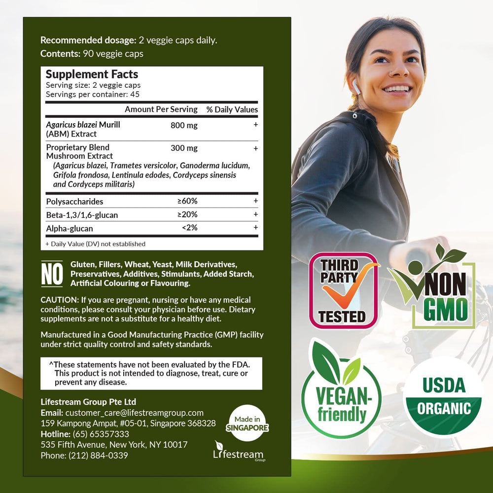 LABO Nutrition Bioactive Organic Agaricus Ultra for Advanced Immune Support, USDA Organic, 7 Medicinal Mushroom Supplement - Lifestream Group US