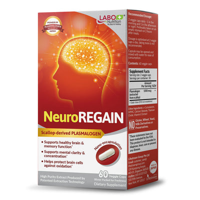 LABO Nutrition NeuroREGAIN - Scallop-derived PLASMALOGEN for Brain Deterioration, Memory, Alertness, Learning, Concentration – Suitable for Seniors - Lifestream Group US