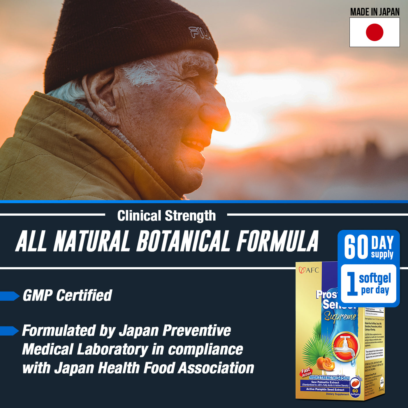 AFC Japan Prostate Sensei Supreme – Clinical Strength Saw Palmetto, >85% Fatty Acids & Active Sterols for Prostate Health, Reduce Frequent Urination - Lifestream Group US