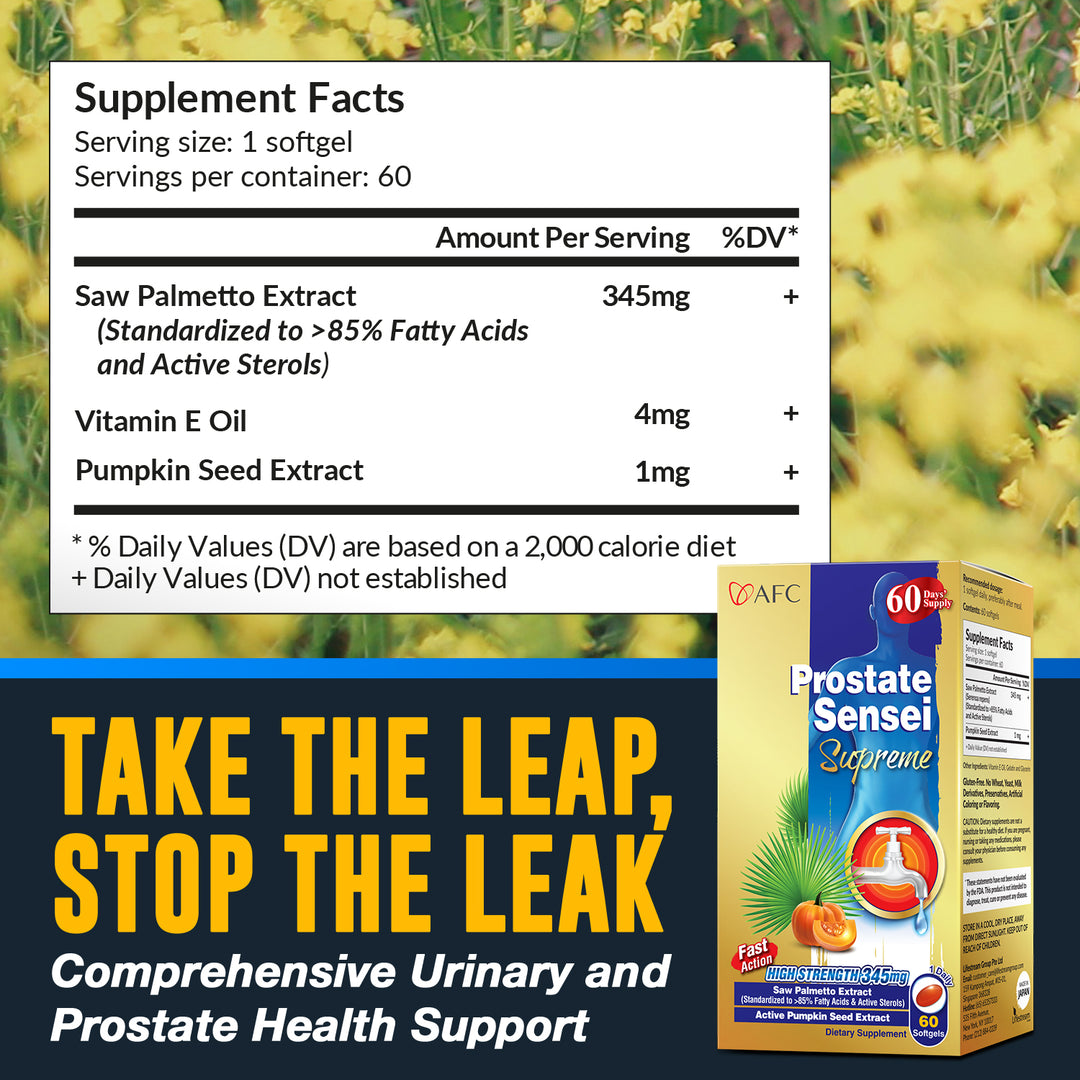 AFC Japan Prostate Sensei Supreme – Clinical Strength Saw Palmetto, >85% Fatty Acids &amp; Active Sterols for Prostate Health, Reduce Frequent Urination - Lifestream Group US