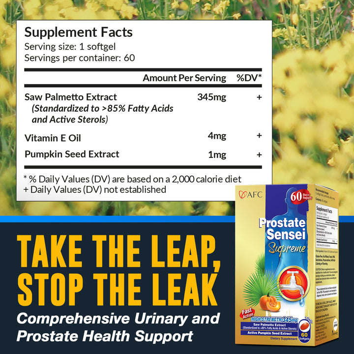 AFC Japan Prostate Sensei Supreme – Clinical Strength Saw Palmetto, >85% Fatty Acids &amp; Active Sterols for Prostate Health, Reduce Frequent Urination - Lifestream Group US