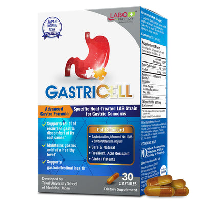 LABO Nutrition GASTRICELL - Eliminate H. Pylori, Relieve Acid Reflux & Heartburn, Regulate Gastric Acid, Natural Treatment, Target The Root Cause of Recurring Gastric Problems, Probiotic, 30 Capsules - Lifestream Group US
